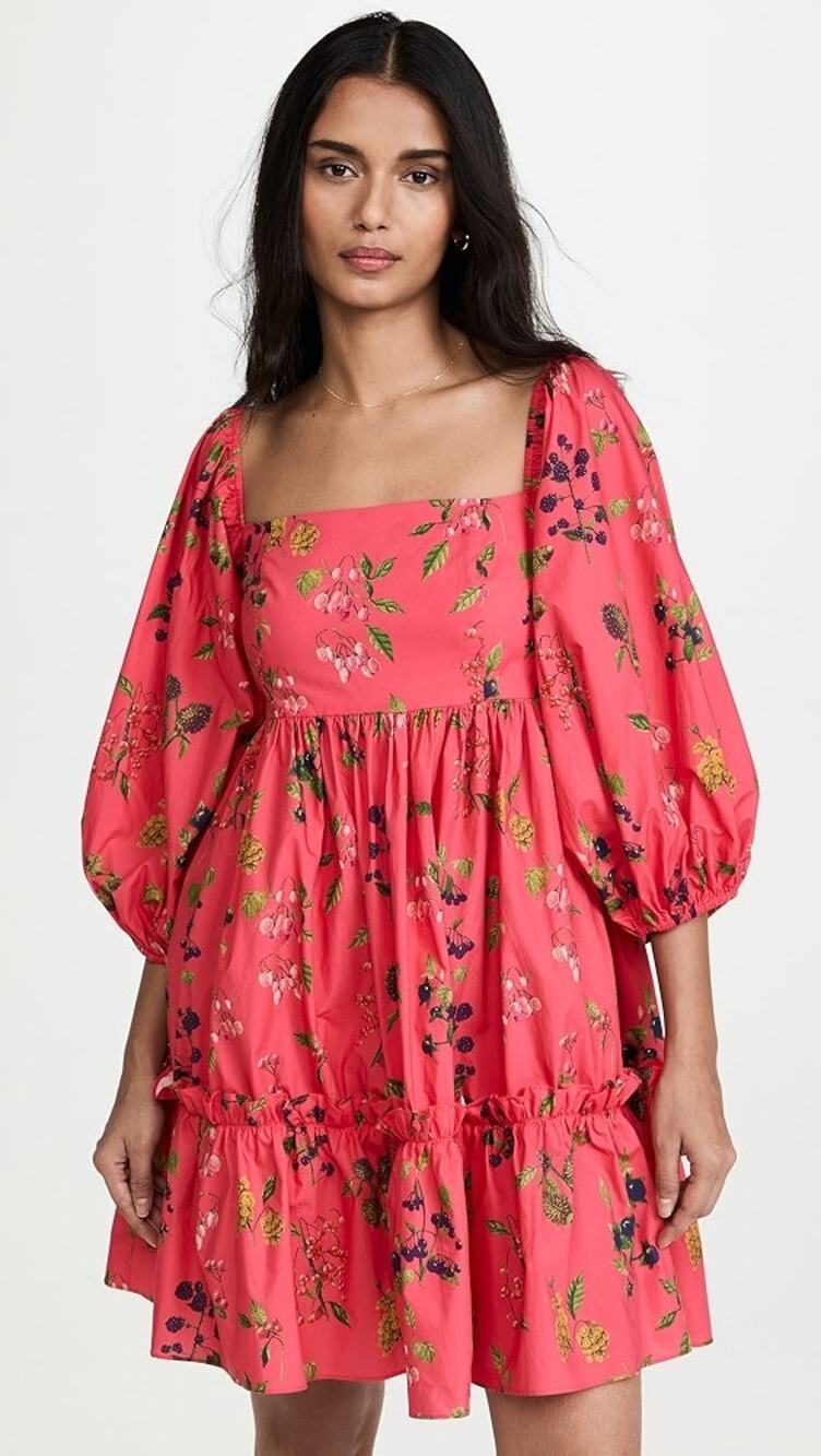 Cara Cara Red Floral IP IP Print Puff Sleeve Mini Dress Resort Small